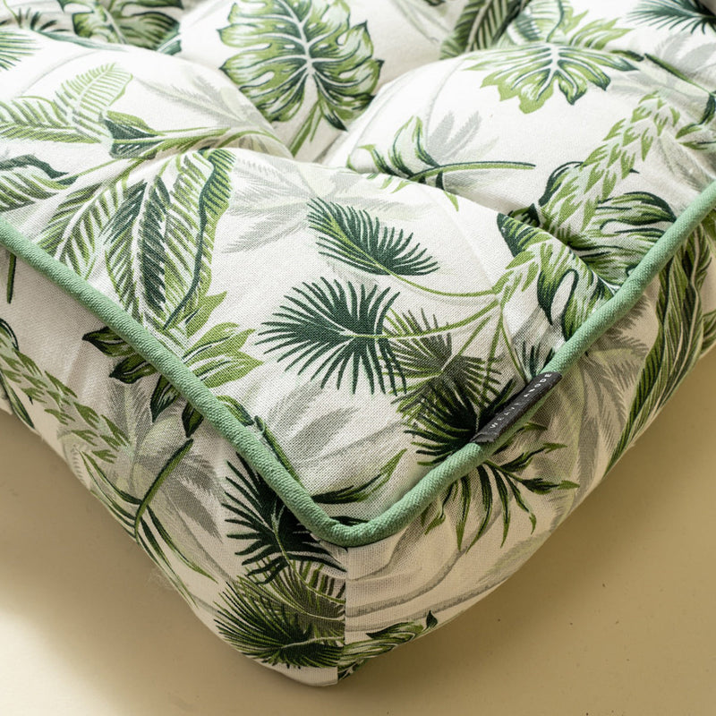 Cotton Floor Cushion for Sitting | Leaf Print | Green