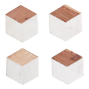 Marble & Wooden Coasters | Geometric Shape | Brown & White | Set of 4