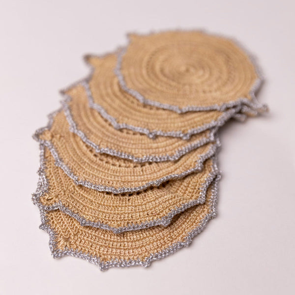 Crochet Table Coasters | Brown & Silver | Set Of 6