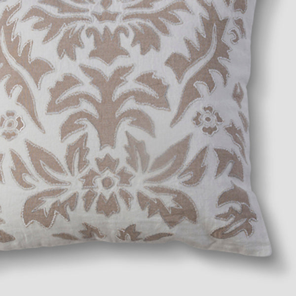 Linen Cushion Cover | Embroidered | Ivory & Beige | 45 x 45 cm