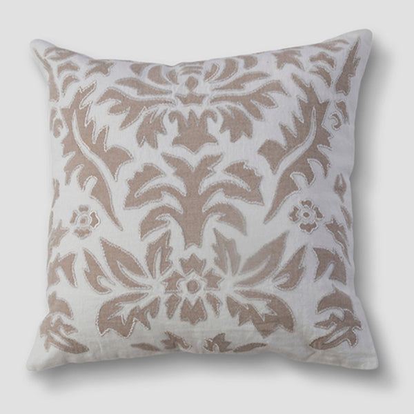 Linen Cushion Cover | Embroidered | Ivory & Beige | 45 x 45 cm