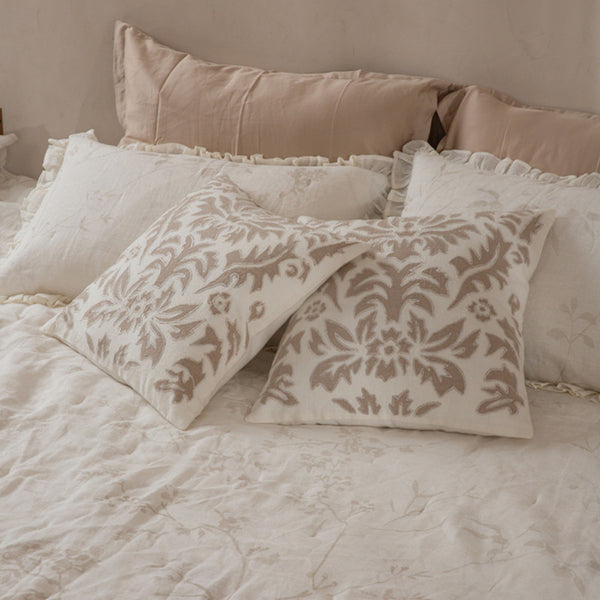 Linen Cushion Cover | Embroidered | Ivory & Beige | 45 x 45 cm