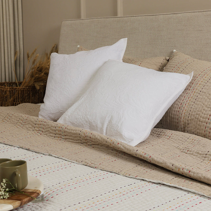 Cotton Cushion Cover | Woven Design | White