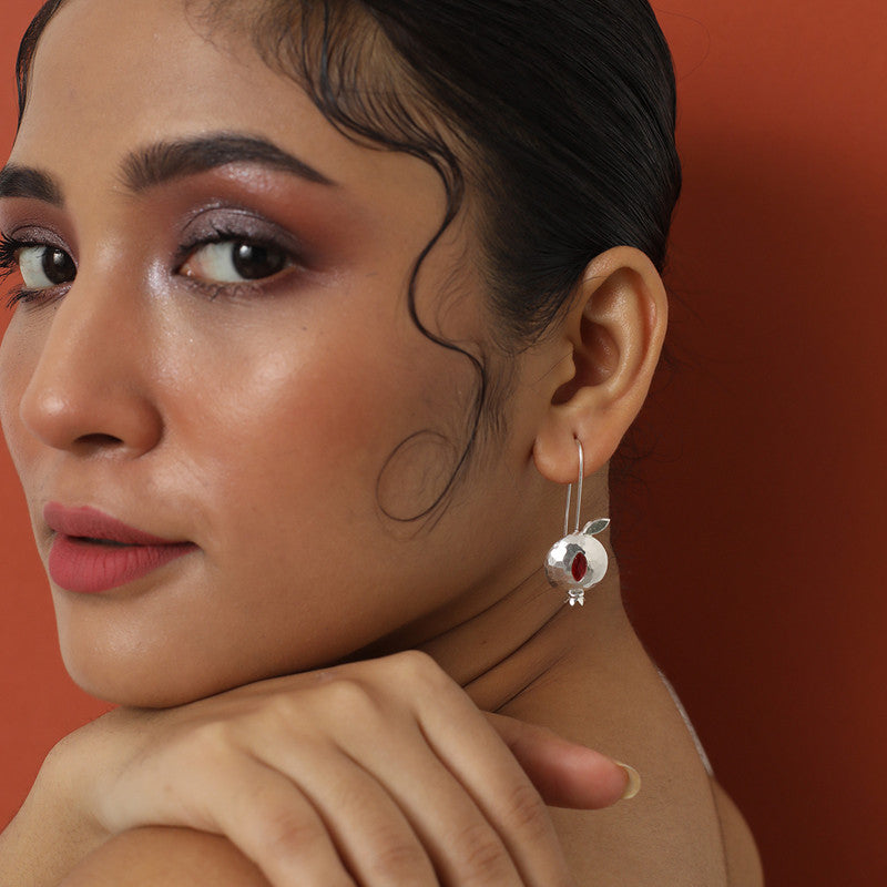 92.5 Silver Drop Earrings for Women | Pomegranate | Crystal Topaz