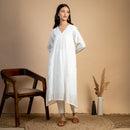 Maheshwari Silk Long Kurta Set | Kurta & Pant | Off-White