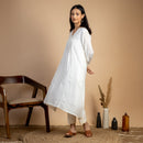 Maheshwari Silk Long Kurta Set | Kurta & Pant | Off-White