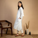 Maheshwari Silk Long Kurta Set | Kurta & Pant | Off-White