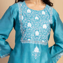 Chanderi Silk Kurta | Embroidered | Turquoise