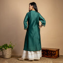 Chanderi Silk Kurta | Thread-Embroidery | Green