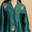 Chanderi Silk Kurta | Thread-Embroidery | Green