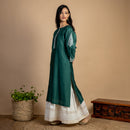 Chanderi Silk Kurta | Floral Thread-Embroidery | Green