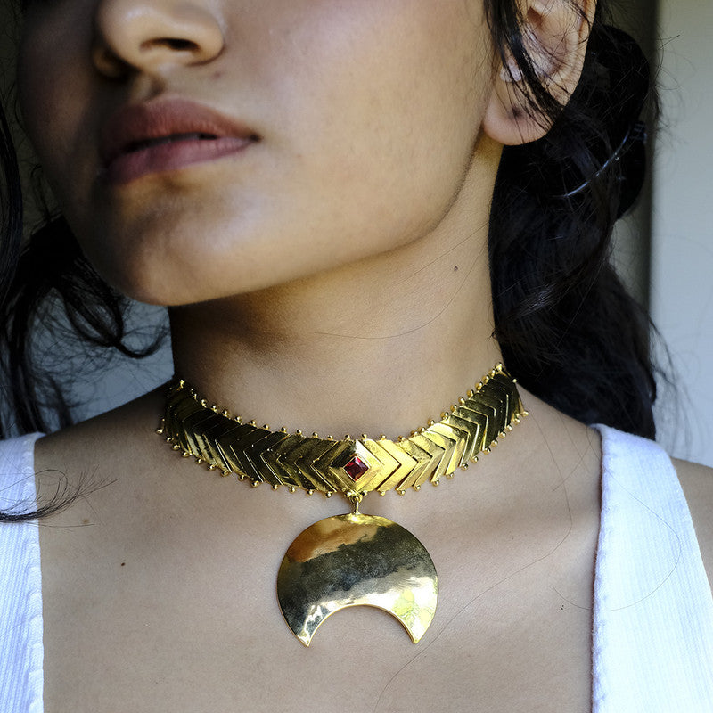 Brass Choker Necklace | 18K Gold Plated | Chand Tersa