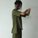 Cotton Poplin Top for Women | Hi-Lo Hem | Military Green