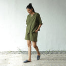 Cotton Poplin Co Ord for Women | Military Green | Top & Shorts