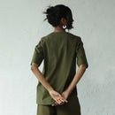 Cotton Poplin Top for Women | Hi-Lo Hem | Military Green