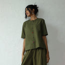 Cotton Poplin Top for Women | Hi-Lo Hem | Military Green