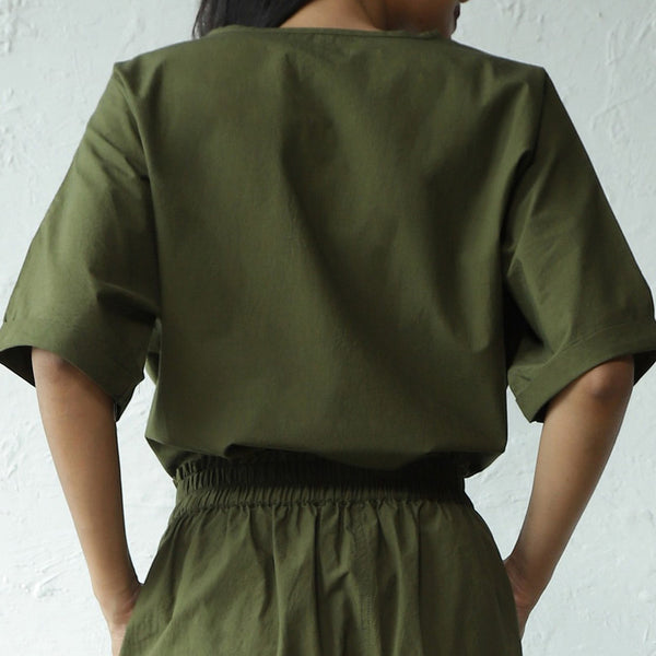 Cotton Poplin Co Ord for Women | Military Green | Top & Shorts