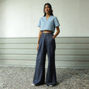 Cotton Denim Top & Pant Set for Women | Blue