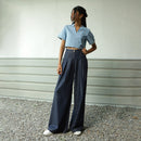 Cotton Denim Top & Pant Set for Women | Blue