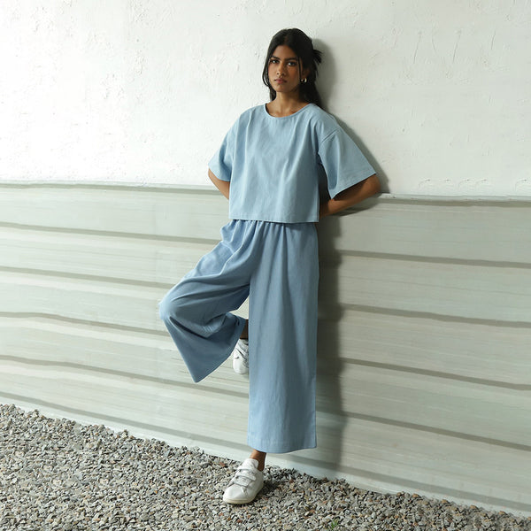 Cotton Denim Lounge Set for Women | Light Blue