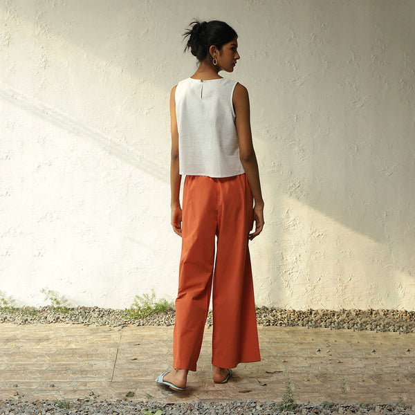 Cotton Co Ord Set for Women | White & Orange