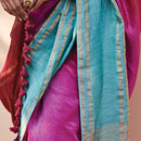 Linen Silk Saree with Blouse Fabric | Maroon & Blue