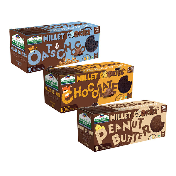 Healthy Snacks for Kids | Millet Cookies | OatsChoco, Chocolate & Peanut Butter | 75 g | Pack of 3