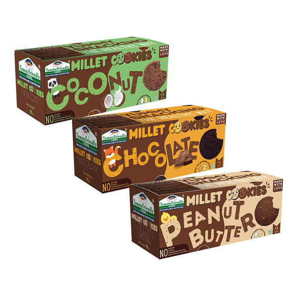 Healthy Snacks for Kids | Millet Cookies | Peanut Butter, Chocolate & Coconut | 75 g | Pack of 3