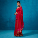 Chanderi Saree with Blouse Fabric | Mustard Silk Border | Red