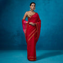 Chanderi Saree with Blouse Fabric | Mustard Silk Border | Red