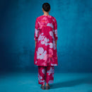 Chanderi Kurta Set For Women | Floral Printed | Deep Pink