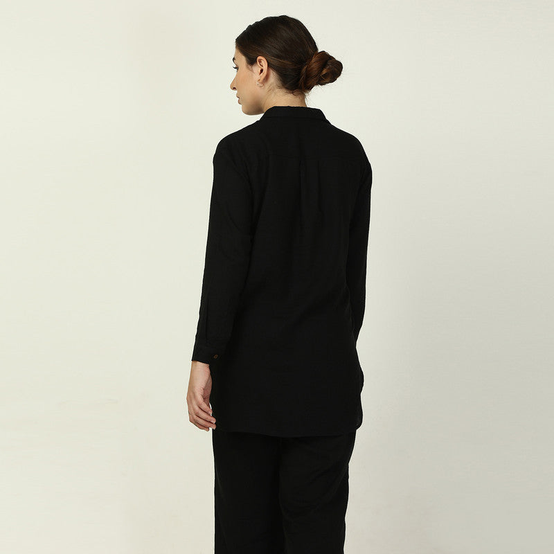 Black Linen Shirt for Women | Curved Hemline