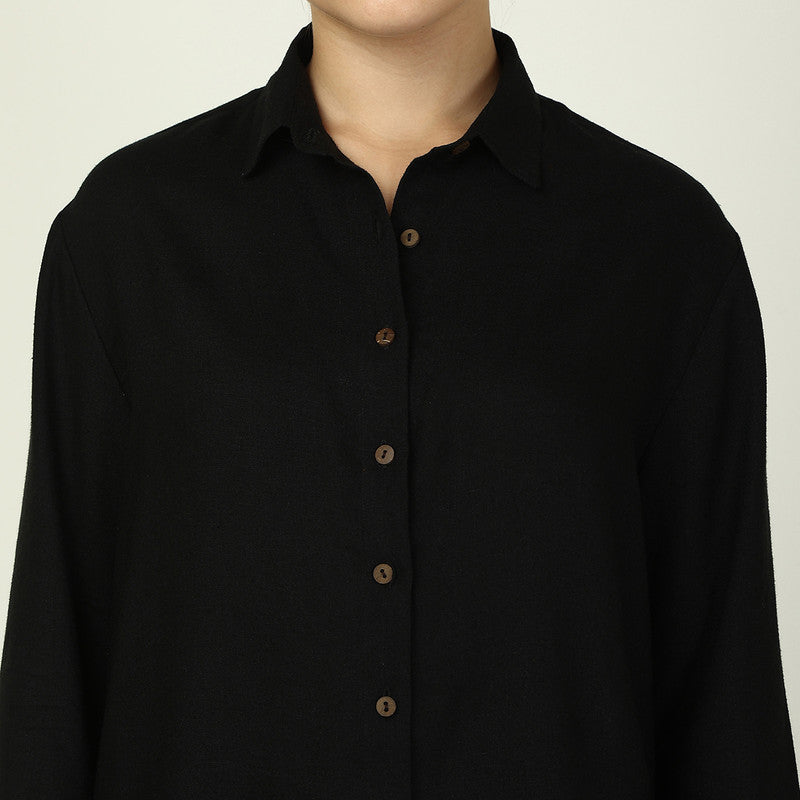 Black Linen Shirt for Women | Curved Hemline