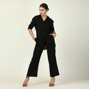 Black Linen Shirt for Women | Curved Hemline