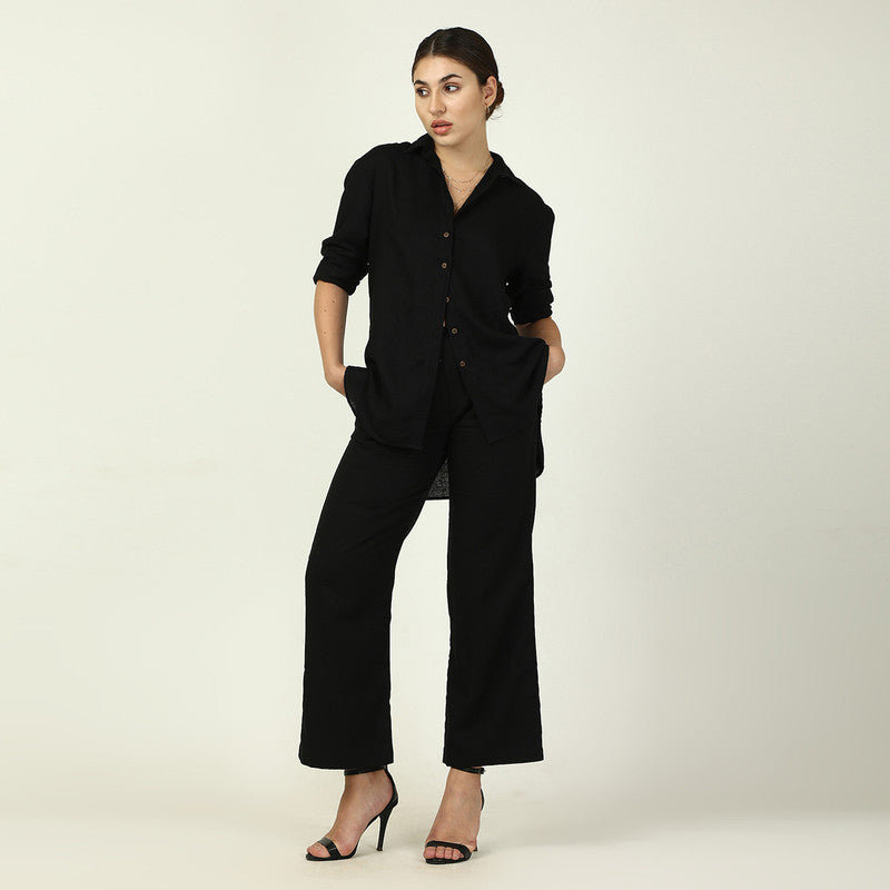 Black Linen Shirt for Women | Curved Hemline