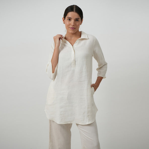 Linen Short Kurta for Women | White