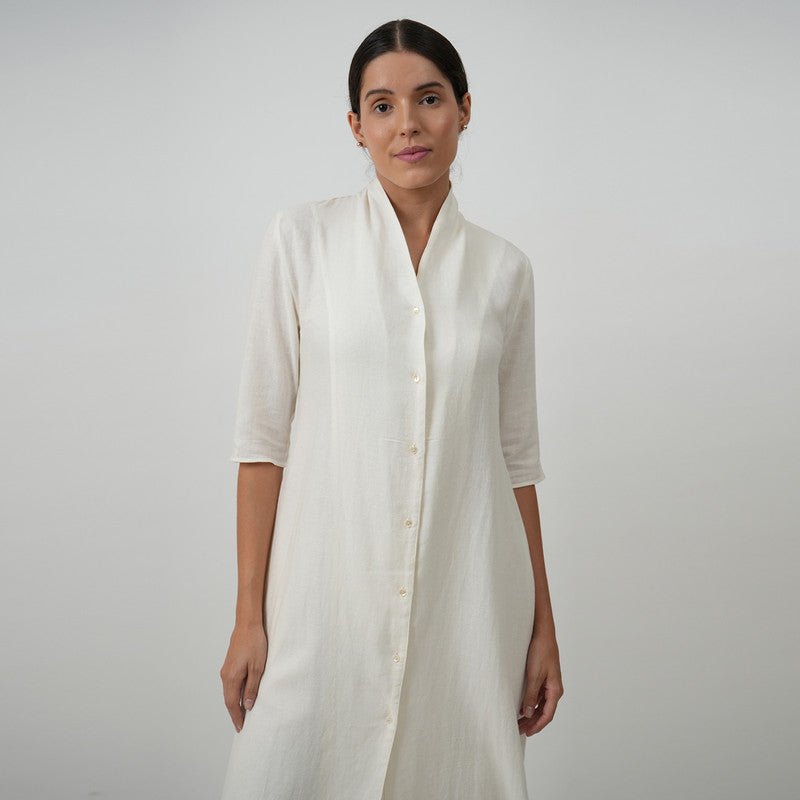 Linen Long Jacket Shirt for Women | White