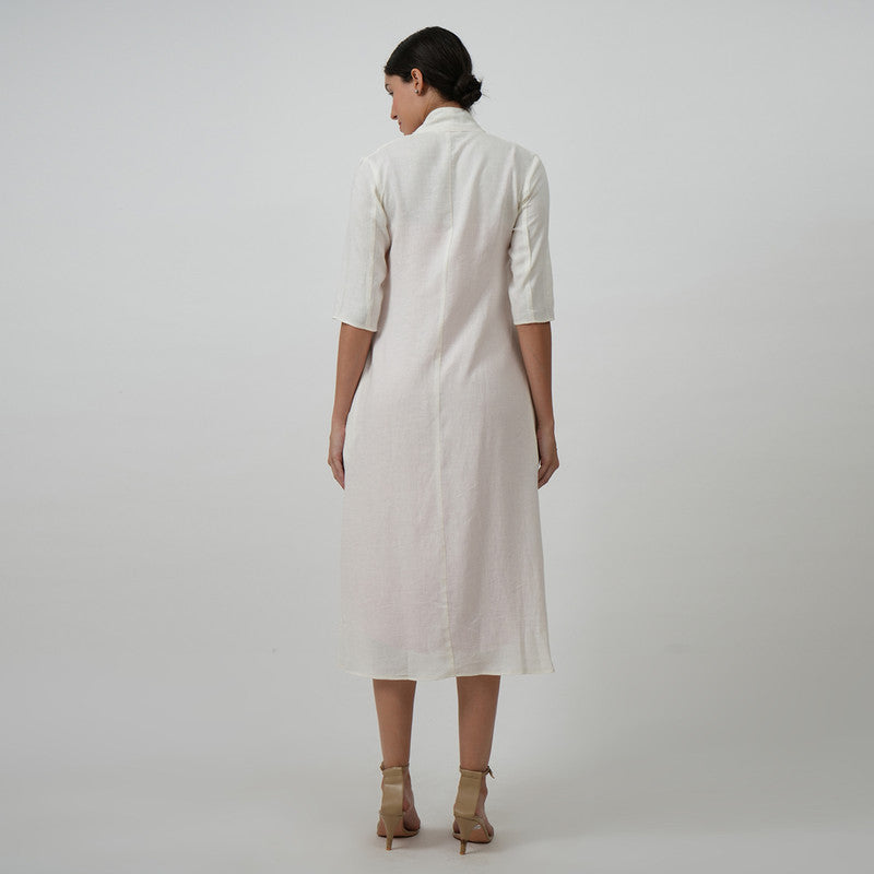 Linen Long Jacket Shirt for Women | White