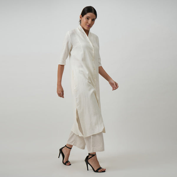 Linen Long Jacket Shirt for Women | White