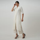 Linen Long Jacket Shirt for Women | White