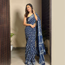 Mulmul Cotton Printed Saree | Indigo