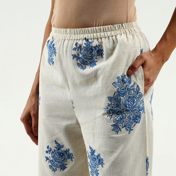 Cotton Printed Pant For Women | Hand Block Print | White