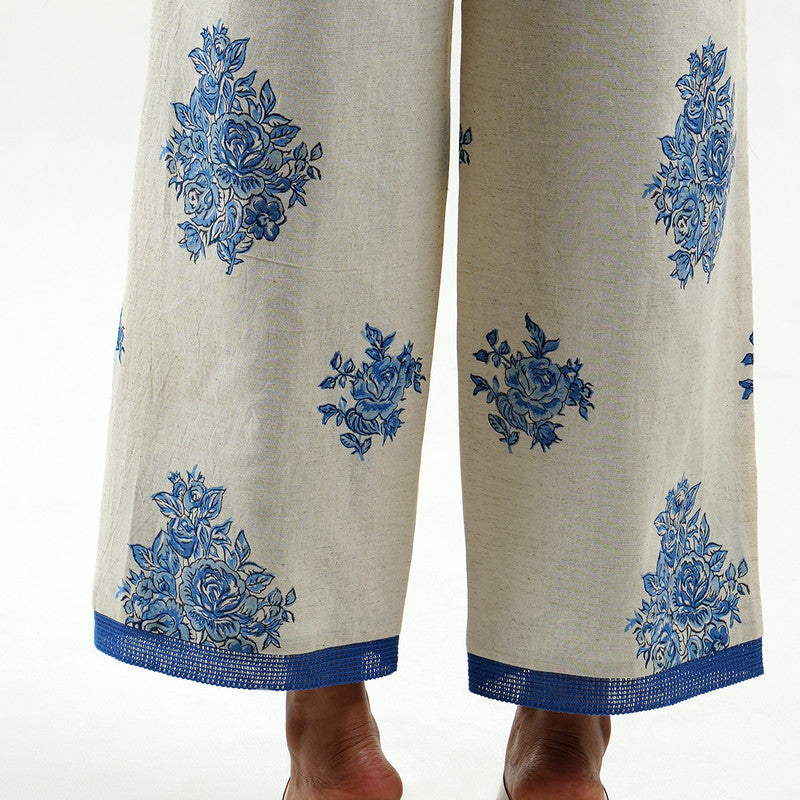 Cotton Printed Pant For Women | Hand Block Print | White