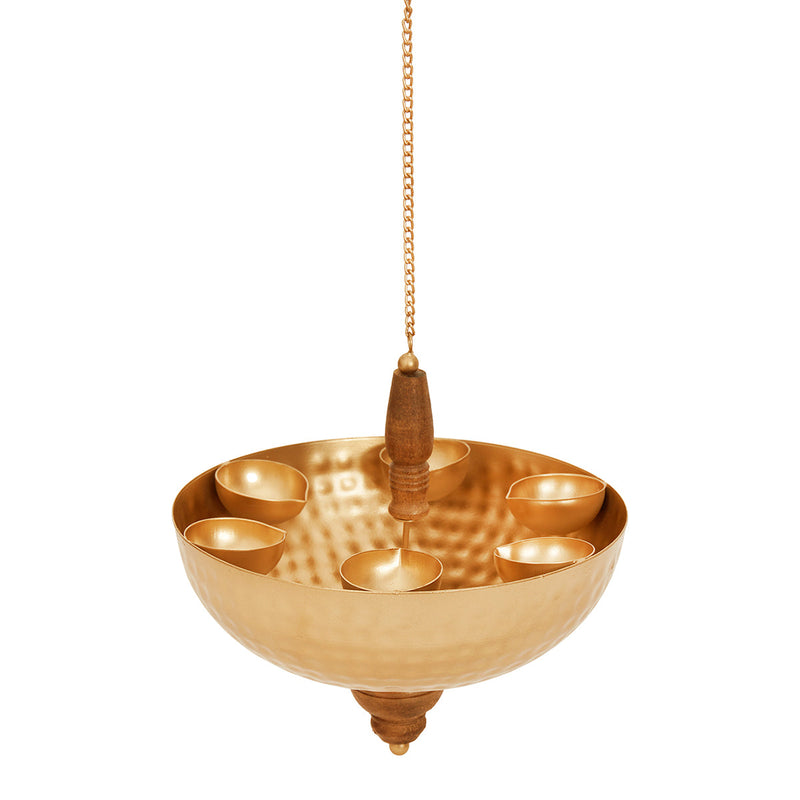 Metal Hanging Diya | Six Diya | Gold | 23 cm