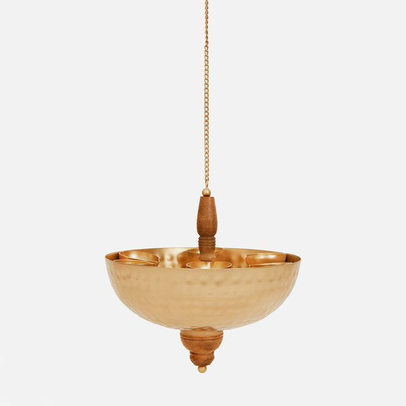 Metal Hanging Diya | Six Diya | Gold | 23 cm