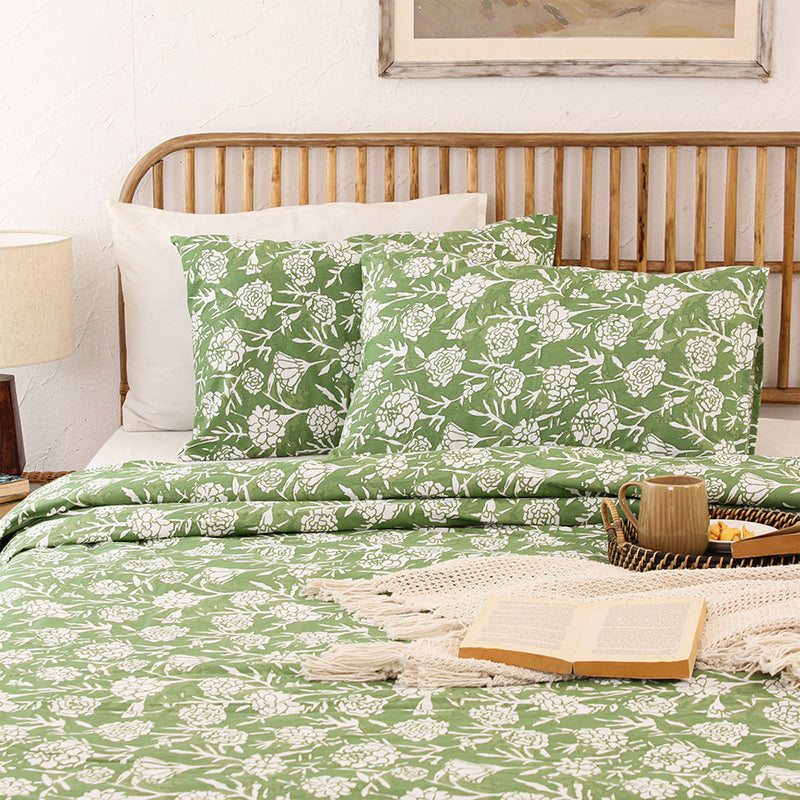 Cotton Duvet Covers | Floral Print | Green