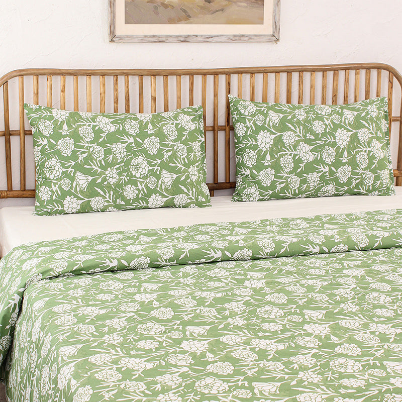 Cotton Duvet Covers | Floral Print | Green