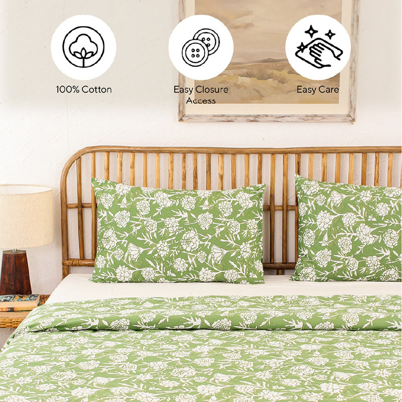 Cotton Duvet Covers | Floral Print | Green