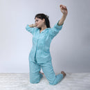 Cotton Pajama Set For Women | Striped | Aqua Blue