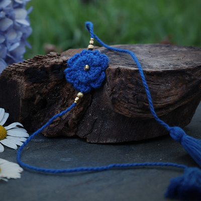 Cotton Yarn Rakhi For Brothers | Flower | Blue